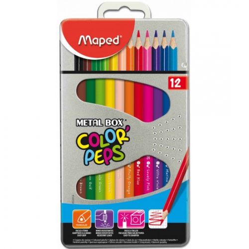 Цветни моливи MAPED 12цв. в метална кутия