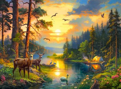 Пъзел CASTORLAND 3000 ел. Sunset over Forest River