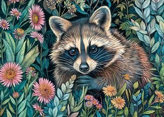 пъзел Cherry Pazzi 1000 ел. Raccoon in Flowers