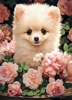 Пъзел CASTORLAND 300 ел. Pomeranian Puppy in Roses